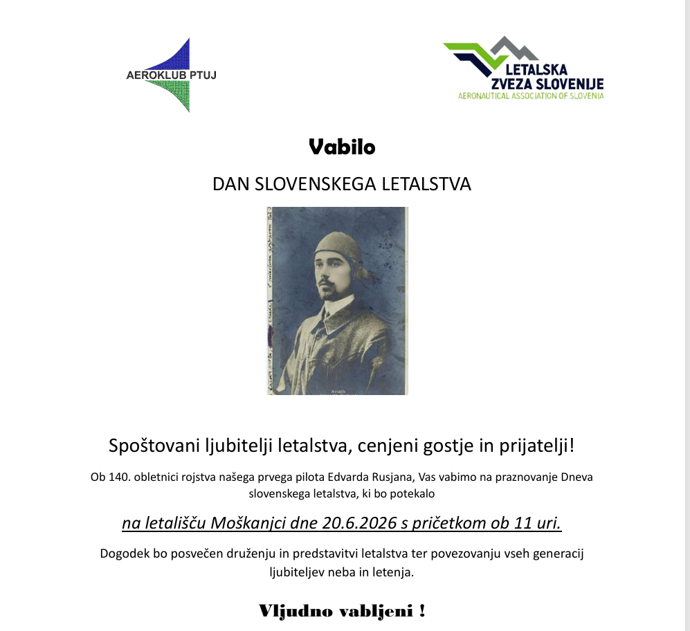 Vabilo ob dnevu slovenskega letalstva